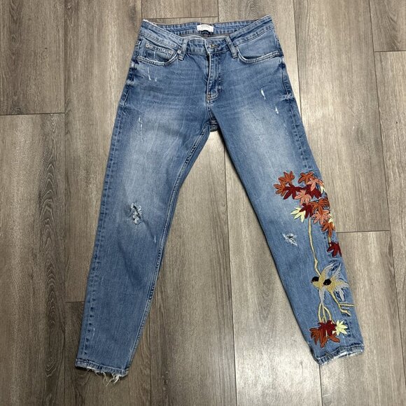 ZARA Women's Slim Boyfriend crop Jeans with Embroidery(Blue, US 4, EUR 36) - Picture 3 of 11